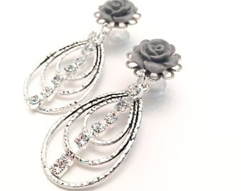 4g Dangle Plugs 0g 2g Gauges Choose Color 6g 00g Ear Plugs Crystal Ear Tunnels Lightweight Silver Rhinestone Dangles Post/Stud Earrings