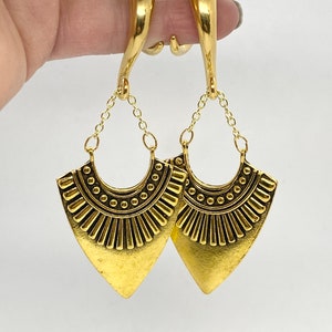 Brass/Gold Ear Weights 10mm 8mm 6mm 4mm Ear Hanger Hooks Dangle Plugs, 00g 0g 2g 6g Gauged Earrings