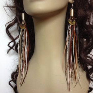 Bullet Feather Earrings Bohemian Goddess Hippie Jewelry Natural Long Real Feather Earrings 8-9 Long image 3