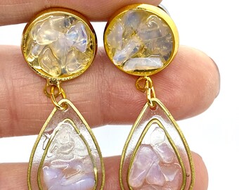 Crushed Opal Pebble Stone Stud Earrings to 28mm Dangle Plugs 16mm 12mm 14mm 12g 00g 1g 2g 4g 000g 6g 12g 8g Teardrop Hider Earplug Earrings