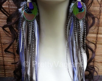 Statement Peacock Earrings Super Long Feather Earrings - Wild Pixie - Big Full Feather Earings