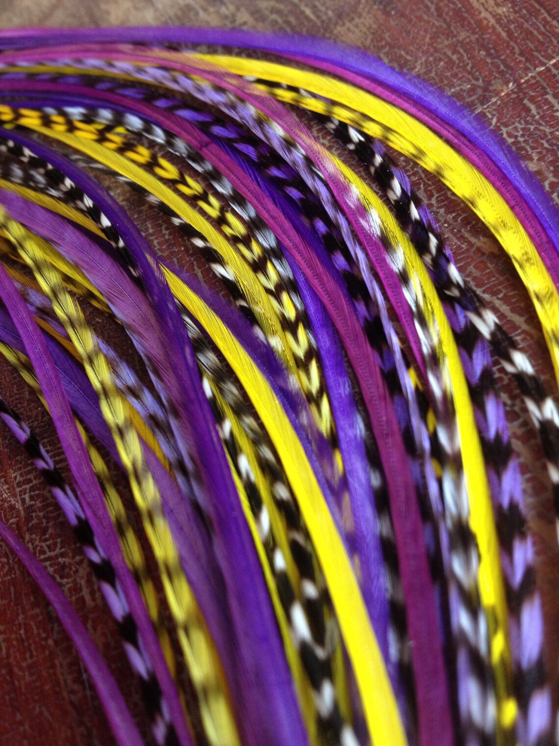 Hair Feather Extensions Long Golden Yellow Purple Plum Grizzly Etsy
