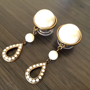 1/2 &quot;12mm Perle baumeln Plugs 5/8 16mm Braut Ohr Plugs Ohrringe 14mm 9/16 Hider Hochzeit Gauges Faux Opal Perlen Bronze Teardrop