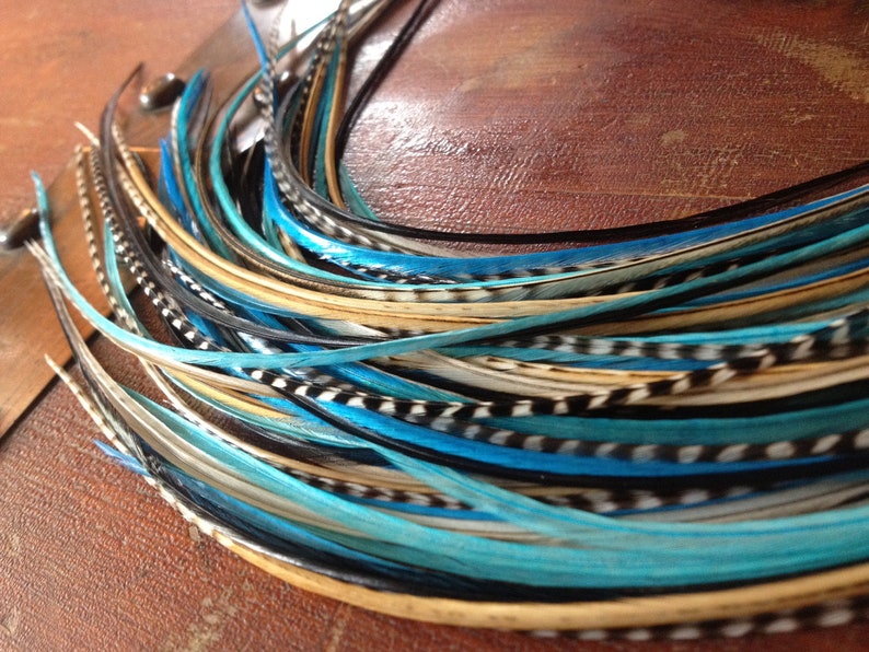 Hair Feather Extensions Long Cool Blue 6 Bonded Feathers Blue Etsy