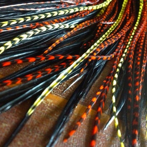 Real Feather Hair Extensions Sunrise Orange Yellow Grizzly 3 Loose Long Hair Feathers for Feather Extensions with threader