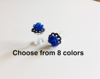 Tiny Rose Plugs 8g (3mm) 12g (2mm) Body Jewelry Piercing 10g 2.5mm Flower Gauges Gunmetal Base Choose From 8 Rose Colors