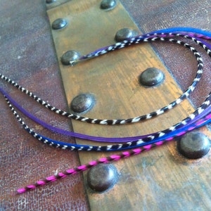 Berry Grizzly Feather Hair Extension Blue, Purple, Pink Grizzly Bundle 5 Bonded Long Hair Feathers For Feather Extensions