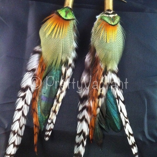 Handmade Feather Earrings - Lucky Duck Bullet - Grizzly Feather Earings Boho Hippie Jewelry Real Rooster Feathers Earings