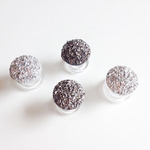 Minimalist Sparkle Ear Plugs 0g Druzy Plugs 000g 00g Gunmetal or Silver Gauged Earrings 2g 14g 6g 1g 4g Screw Back Tunnels image 2