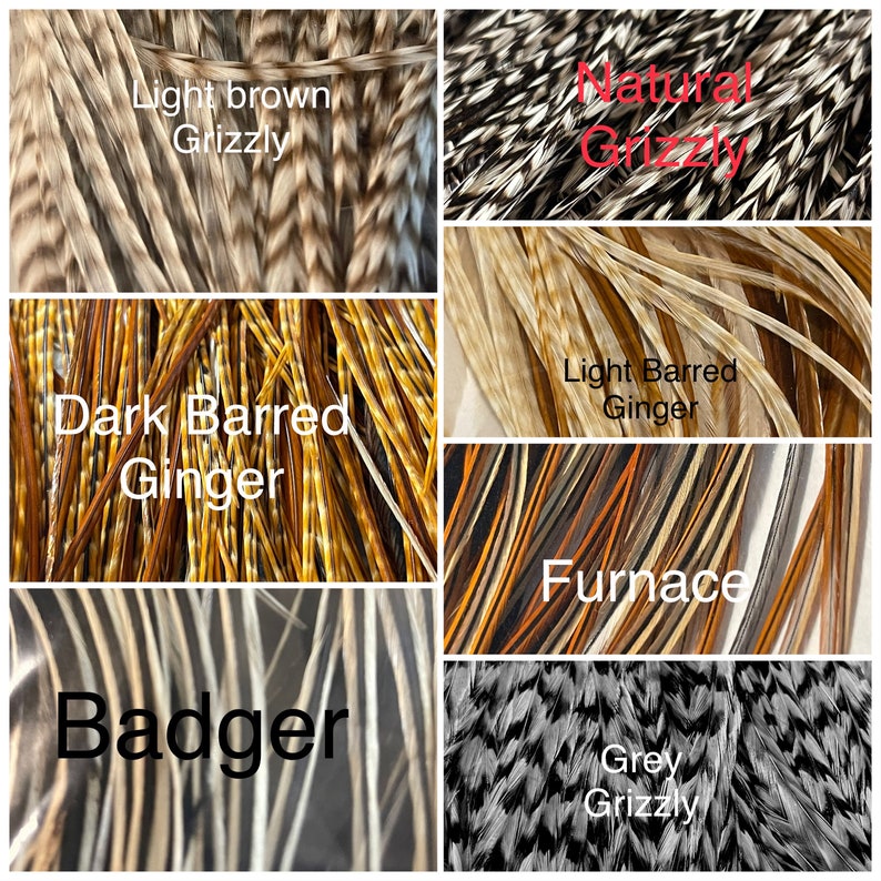 You Pick 2 Feather Hair Extensions, Grizzly Colorful XL Long Hair Feathers Custom Rooster Feather Extensions image 3