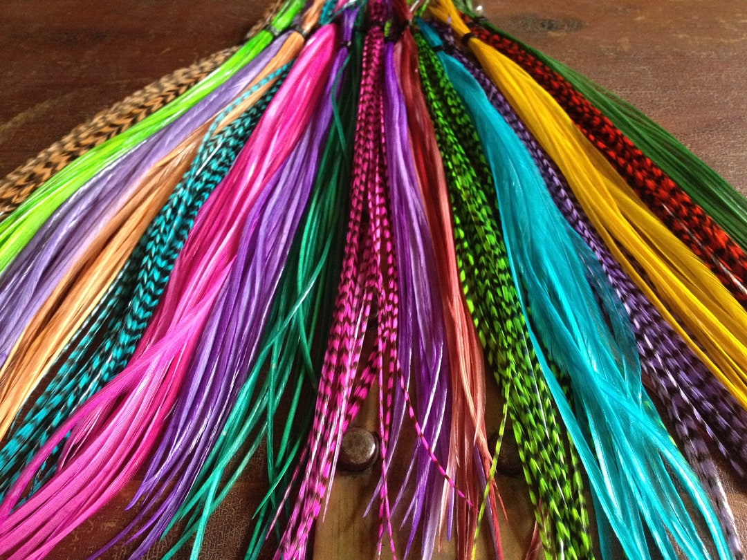 Feather Hair Extensions You Pick 3 Colorful Rainbow Feathers Largest
