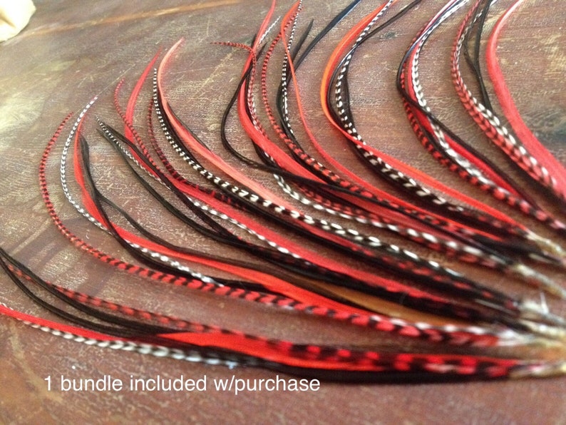 Hair Feather Extensions Red Black Grizzly ONE 5 Feather Etsy