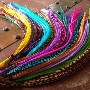 Bonded Feather Hair Extension Pick 6 Natural Colorful Grizzly Custom Hair Feathers Long Feather Extensions Plumes Raver Accessories for Hair