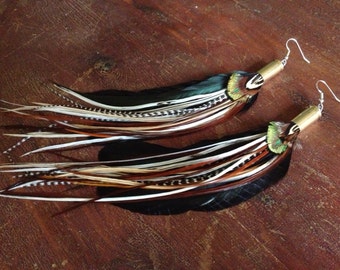Bullet Feather Earrings Bohemian Goddess Jewelry Natural Long Feather Earrings with Real Feathers Hippie Earrings