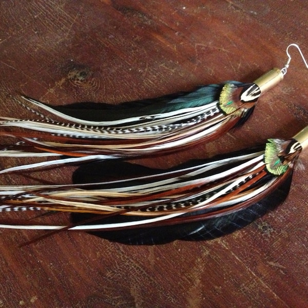 Bullet Feather Earrings Bohemian Goddess Hippie Jewelry Natural Long Real Feather Earrings 8-9” Long