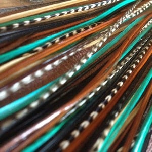 Hair Feather Extensions Aqua Turquoise Earth 12-13” Extra long Feather Hair Extension 6 bonded feathers, crimp beads, threader / 1 Bundle
