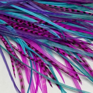 Long Feather Hair Extension Plumes Bonded or Loose Hair Feathers Purple, Blue Teal, Pink Grizzly Feather Extensions