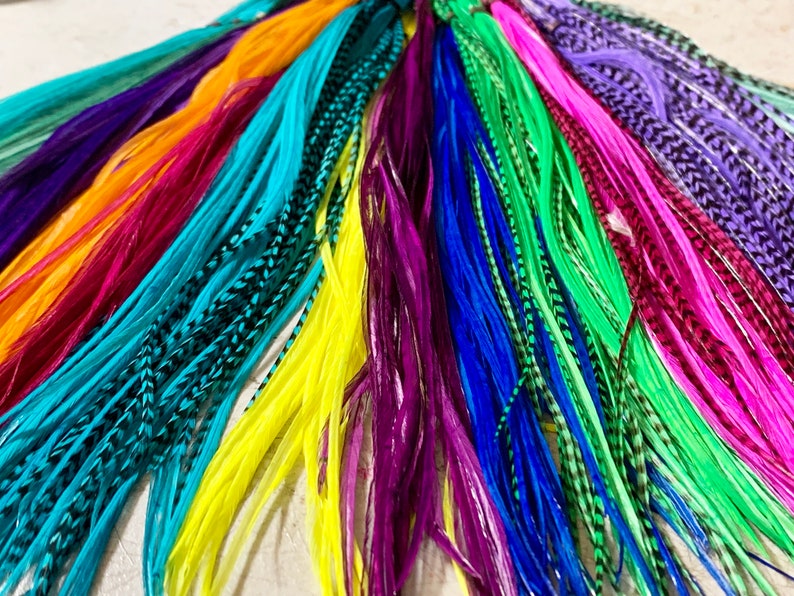 ALL DYED Feather Extensions Grizzly Bright Colorful Discount Etsy