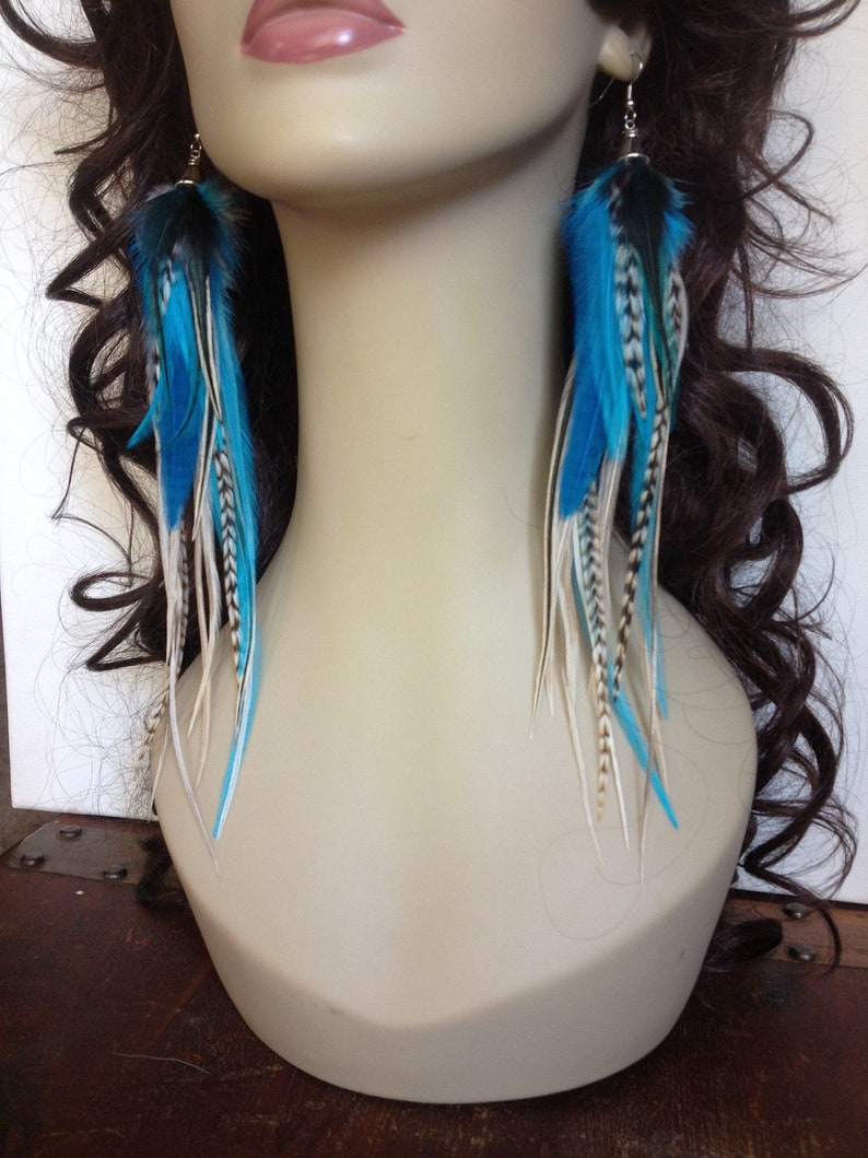 Real Feather Earrings Long Blue Bird Dangle Earrings Etsy