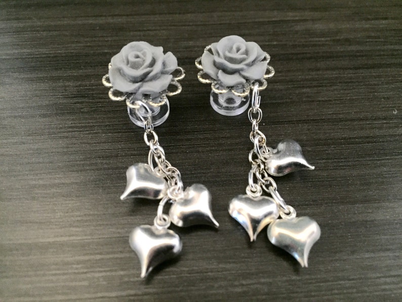 8mm 0g Bridal Dangle Plugs 5mm 4g Heart Gauges 00g 6g Gauged Earrings Choose Color 6mm 2g Ear Plugs Dangly Heart Jewelry Stud Earrings