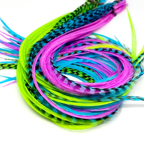 6 Pc Feather Hair Extensionslongdiy Kit With Silicone Etsy