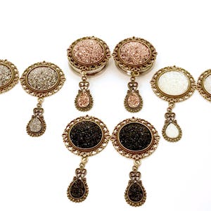 35mm 1 3/8 ”Metallic Druzy Ohrstecker, Tropfen Ohrringe Bronze Bronze Träne in Opal/Schwarz/Rosegold