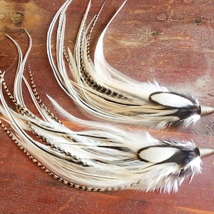 Long Feather Earrings Ice Princess Cream Cree Badger White 11-12 Inches Winter Fashion Jewelry