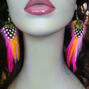 Handmade Feather Earrings - Dainty Pink Pixie - Bright Short Feather Earings Neon Jewelry Hooks Or Clip On Earrings