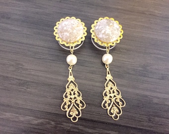 5/8" Zatyczki do uszu ślubne 18 mm 16 mm Zatyczki do uszu dla panien młodych 11/16 Perłowe złote kolczyki Splash Cap Gold Filigree