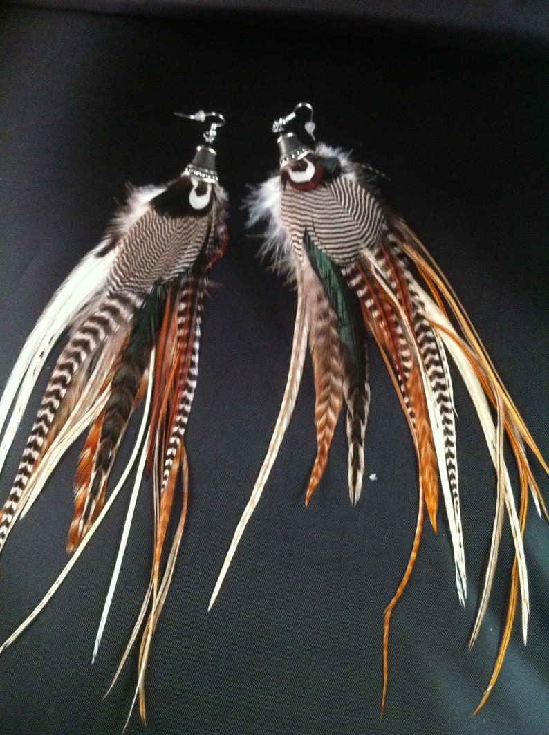 Woodsy Pixie Earthy Grizzly Feathers Hippie Bohemian Earings Feather Jewelry Natural Feather Earrings