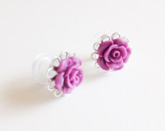 00g 0g Purple Rose Plugs 2g Flower Hider Ear Plugs 34 Rosebud Colors 4g 6g 1g 7/16" 11mm Gauges 10mm 7mm 8mm 6mm 5mm 4mm