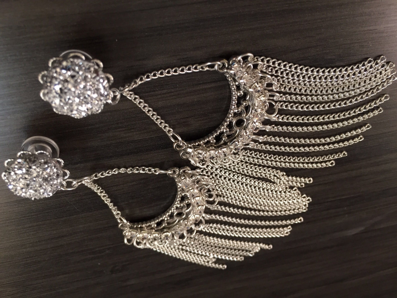 Dangle Ear Plugs 4g 2g Gauges Silver Chain Body Jewelry 0g Etsy