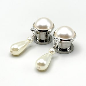 Hochzeit Gauges 00g 0g 1g 2g 6g 4g Baumeln Plugs Braut Teardrop Perle Ohr Plug Ohrringe für Bräute 8 mm 6 mm 5 mm Plugs für Bräute