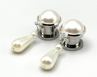 ウェディングゲージ 00g 0g 1g 2g 6g 4g ダングルプラグ ブライダルティアドロップパール耳栓イヤリング 花嫁用 8 mm 6 mm 5 mm 花嫁用プラグ