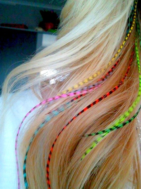 Sale Real Feather Hair Extensions 8 Long Hair Feathers - Colorful Bright Grizzly Streamer Feather Extensions 9-11inch Rainbow Rave Feathers