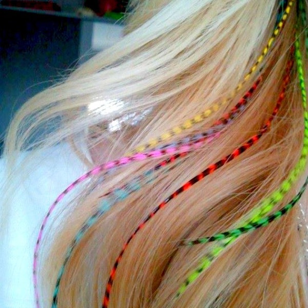 Sale Real Feather Hair Extensions 8 Long Hair Feathers - Colorful Bright GRIZZLY Streamer Feather Extensions 9-11inch Rainbow Rave Feathers