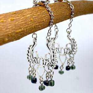 Eyelet Hangers Beaded Lotus Flower Silver Magnetic Ear Plug Tunnel Hangers Sizes 1g and UP With/Without Tunnels Dangle Plugs