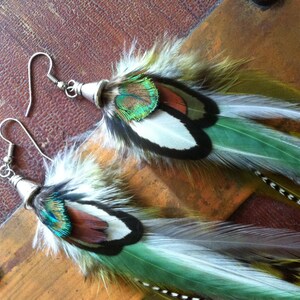 Long Feather Earrings Shades Of Green Boho Hippie Feather Earings image 3