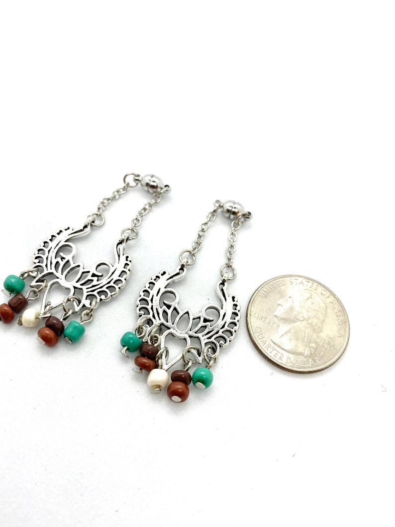 Beaded Lotus Flower Silver Magnetic Ear Plug Tunnel Hangers Sizes 1g and UP WithWithout Tunnels Dangle Plugs or Lever Back Earrings
