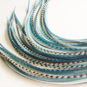 Feather Hair Extension Blissful Blue, Turquoise, Mint, Teal Feather Extensions 1 Bundle of 7 Bonded Hair Feathers Long Bundle