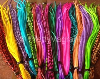 Hair Feather Extensions Long You Pick 8 Colorful Natural And Grizzly Custom Rainbow Feather Extensions Loose Hair Feathers