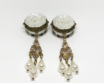 1" 25 mm Brązowe perłowe zatyczki do żyrandola kwiatowego 7/8" 22 mm Zatyczki wiszące 13/16" 20 mm Kości słoniowej perłowe wskaźniki ukrywające łezki