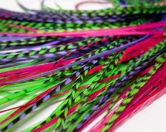 Bright Magenta Lime Green Lavender Hair Feather Extensions 6pcs or 8pcs Loose or Bonded Hair Accessories Crimp In Feathers/Plumes