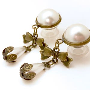 2g Dangle Plugs With Bows 00g Pearl Ear Plug Earrings 6g Hanging Plugs 1g 0g 4g Hider Gauges Vintage Style Bronze Pearl Drop Beaded Bows