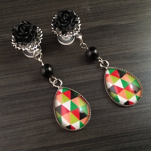 Bouchons d&#39;oreilles en forme de larme 2g 4g 6g Bouchons d&#39;oreilles Boucles d&#39;oreilles Rose noire Dangly Hider Jauges Bloc de couleur moderne Gouttes d&#39;oreille
