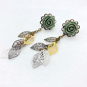 16mm 5/8” 1/2 Inch Dangle Gauged Plug Earrings 12mm Choose Rose Color 14mm 9/16", 11mm 000g 7/16" Dangle Plugs With Filigree Leaves Dangles