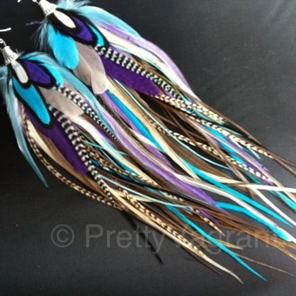 XL Statement Feather Earrings Long Dream Weaver - Big Full Thick Very Long Feathered Earrings 13 inches Limited Edition