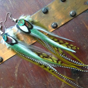 Long Feather Earrings Shades Of Green Boho Hippie Feather Earings image 4