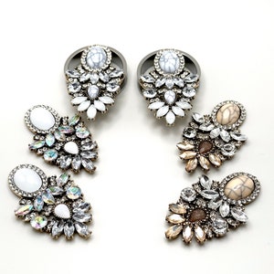 40mm 38mm 1 1/2” 32mm 1 1/4” Rhinestone Ear Plugs 1 1/8&quot; Gauged Earrings 28mm Ear Gauges 1 3/8 35mm Screw Back Tunnels Retro Vintage Style