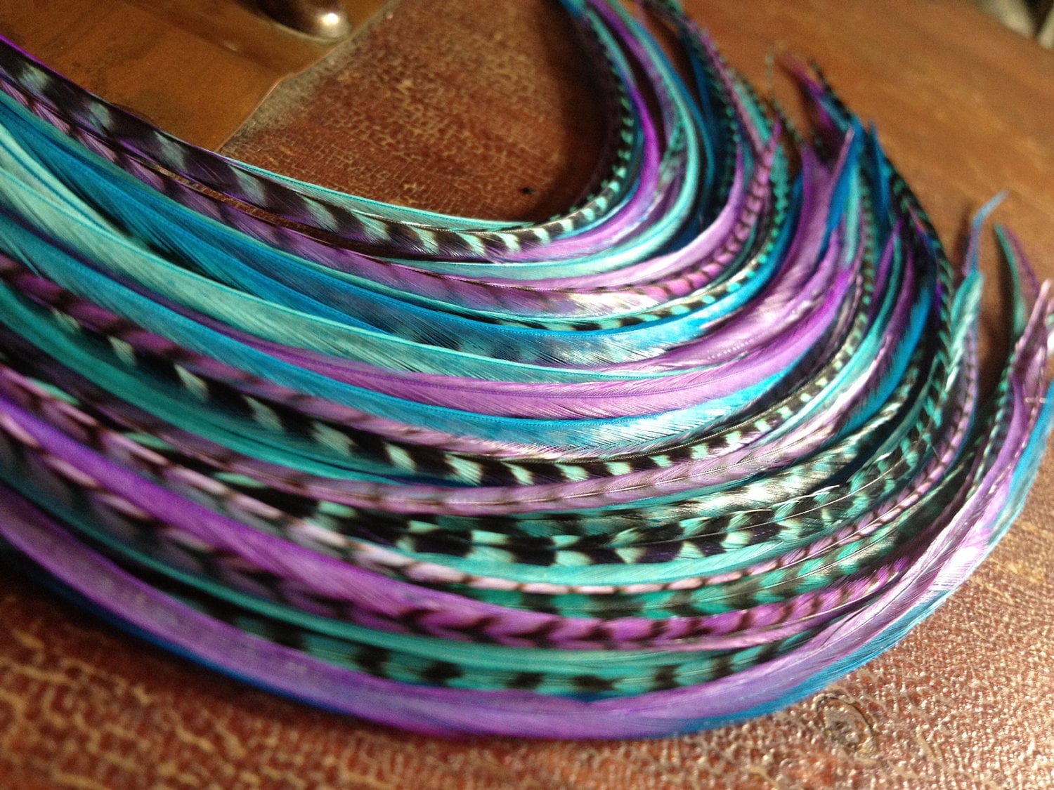 Colorful Hair Feather Extensions Purple Blue Grizzly 5 Long Etsy